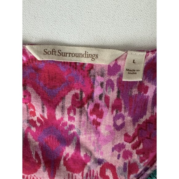 SOFT SURROUNDINGS Beaded V-Neck 3/4 Sleeve Pink Multi Tunic Top Sz L - Picture 6 of 6